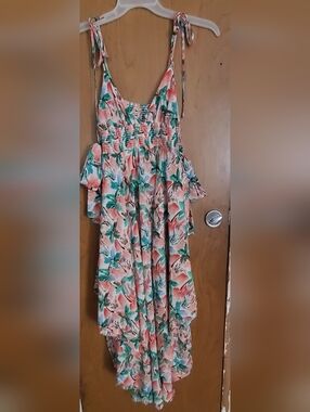 Forever 21 Coral and Teal Floral Maxi Dress